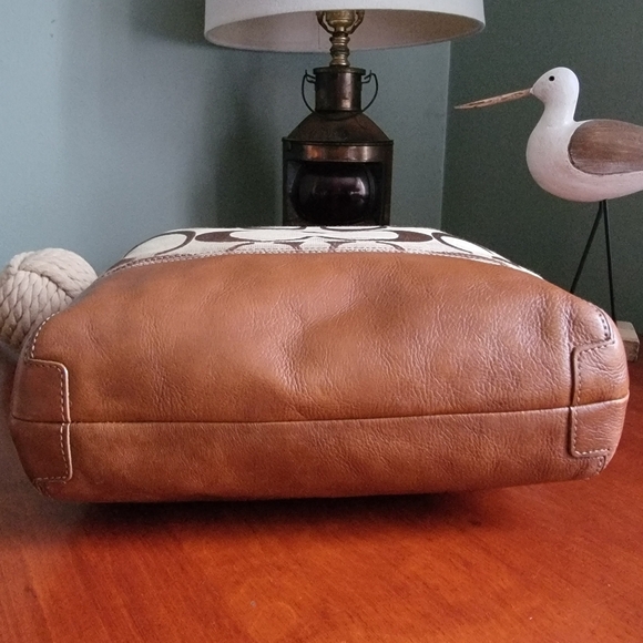 Coach North South Signature Duffel in Khaki Jacquard w/ Brown Leather #F17490 - Picture 8 of 15